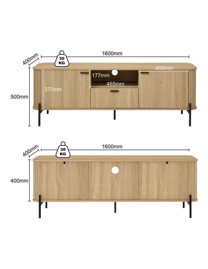Fluted TV Entertainment Unit TV Cabinet Natural Oak 160CM - Foil-laminated Particleboard & MDF image 6