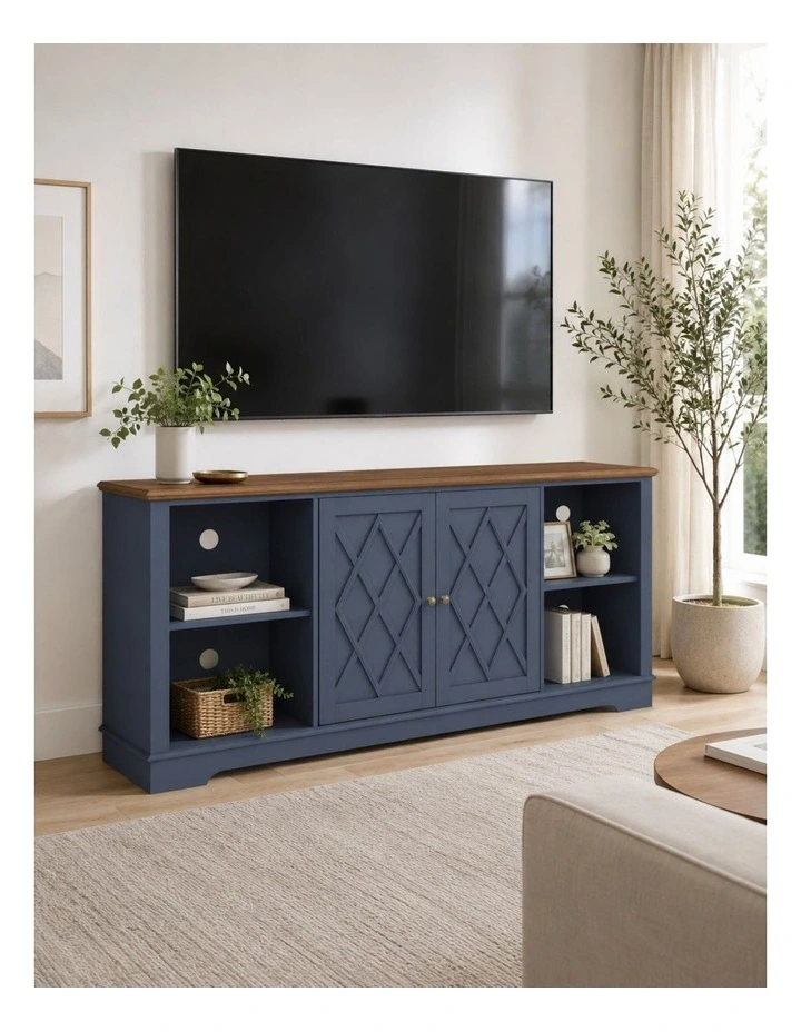 Navy Blue TV Cabinet Entertainment Unit Storage Cabinet - Foil-laminated Particleboard & MDF image 3