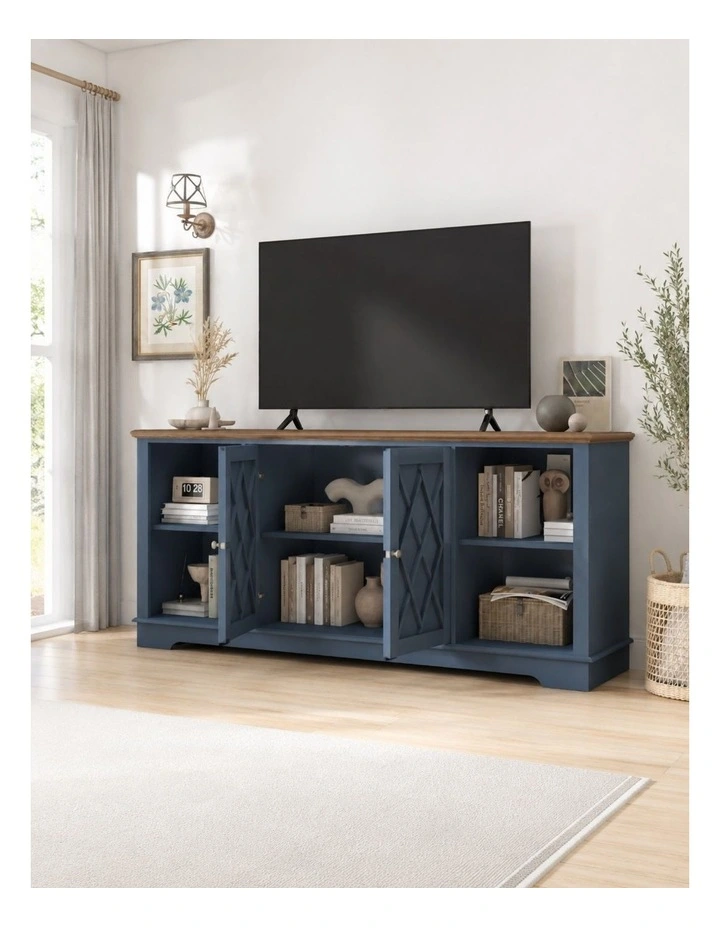 Navy Blue TV Cabinet Entertainment Unit Storage Cabinet - Foil-laminated Particleboard & MDF image 4