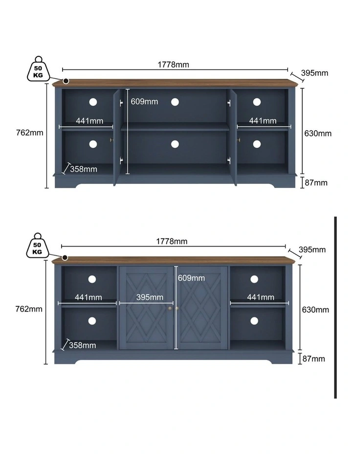 Navy Blue TV Cabinet Entertainment Unit Storage Cabinet - Foil-laminated Particleboard & MDF image 5
