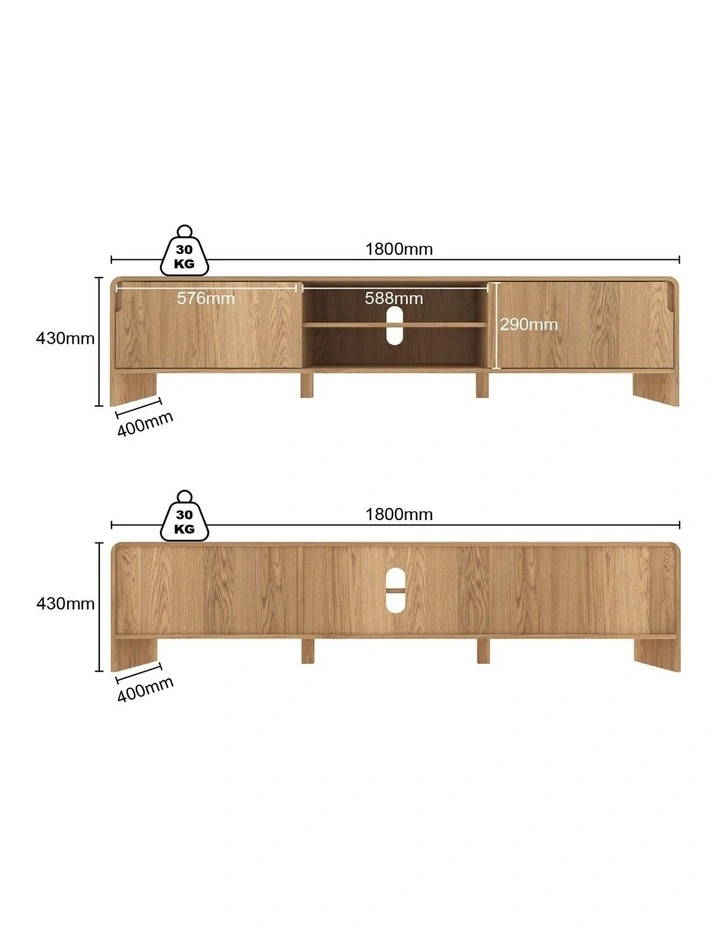 TV Entertainment Unit TV Cabinet L180CM - Foil-laminated Particleboard & MDF / oak image 5