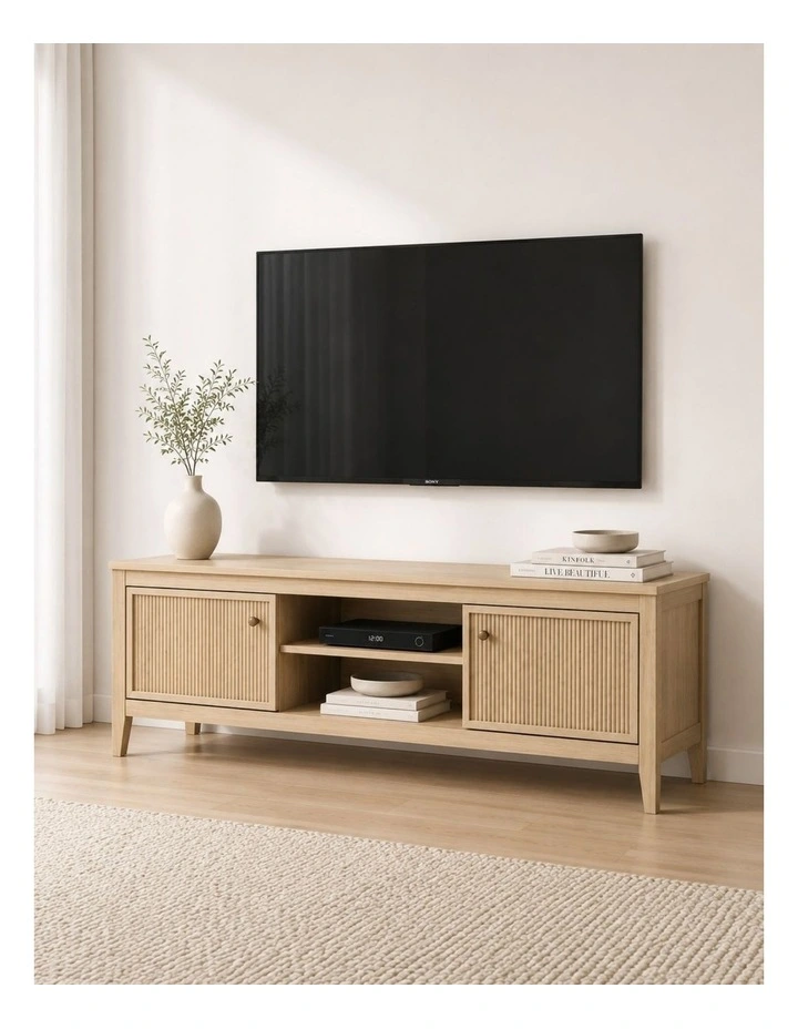 TV Entertainment Unit with 2 Doors Storage TV Cabinet with Open Shelves 140CM image 2