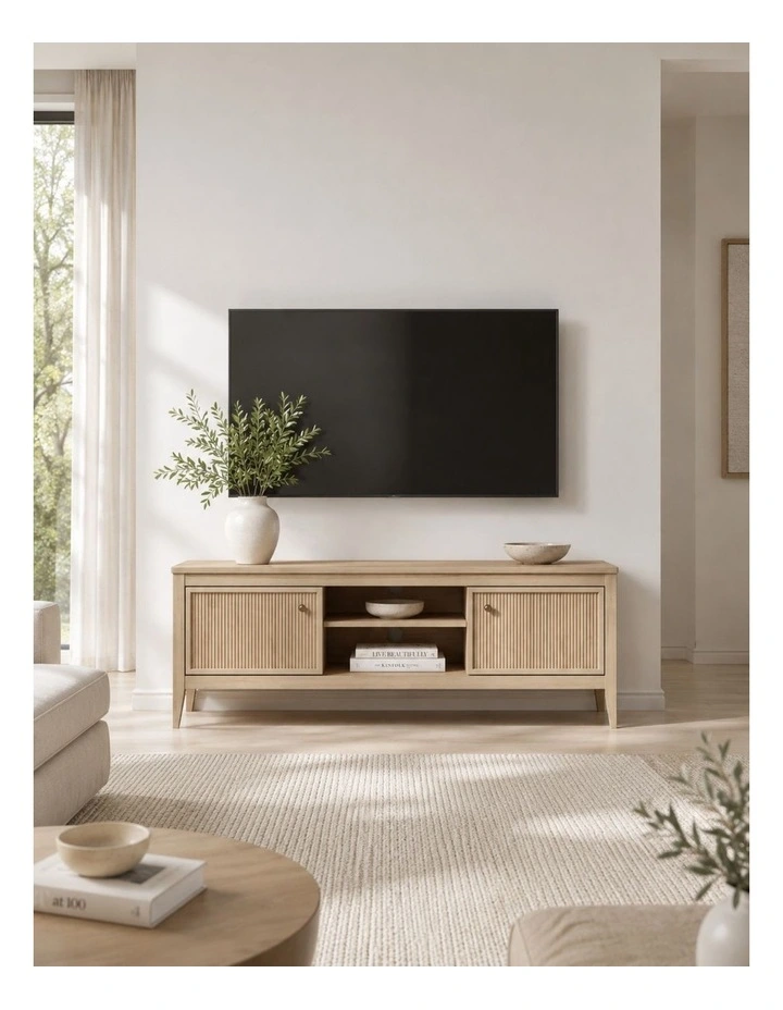 TV Entertainment Unit with 2 Doors Storage TV Cabinet with Open Shelves 140CM image 4