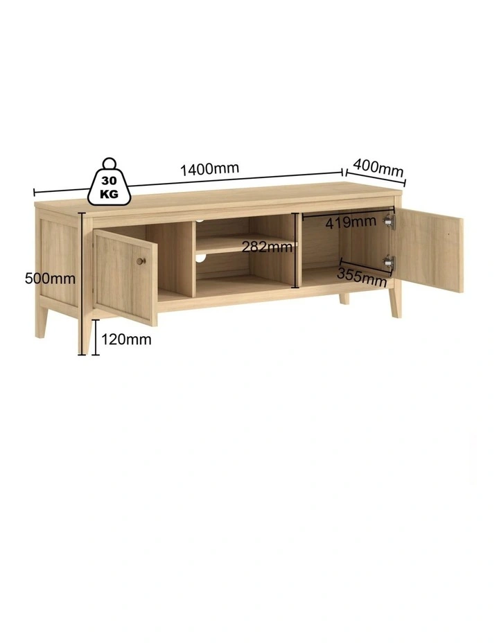 TV Entertainment Unit with 2 Doors Storage TV Cabinet with Open Shelves 140CM image 5