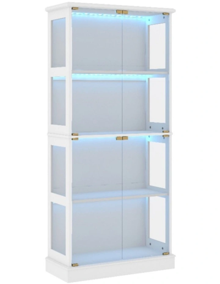 White Display Cabinet 4 - Tier Shelves Storage LED Light Bookcase Stand Rack kitchen image 1