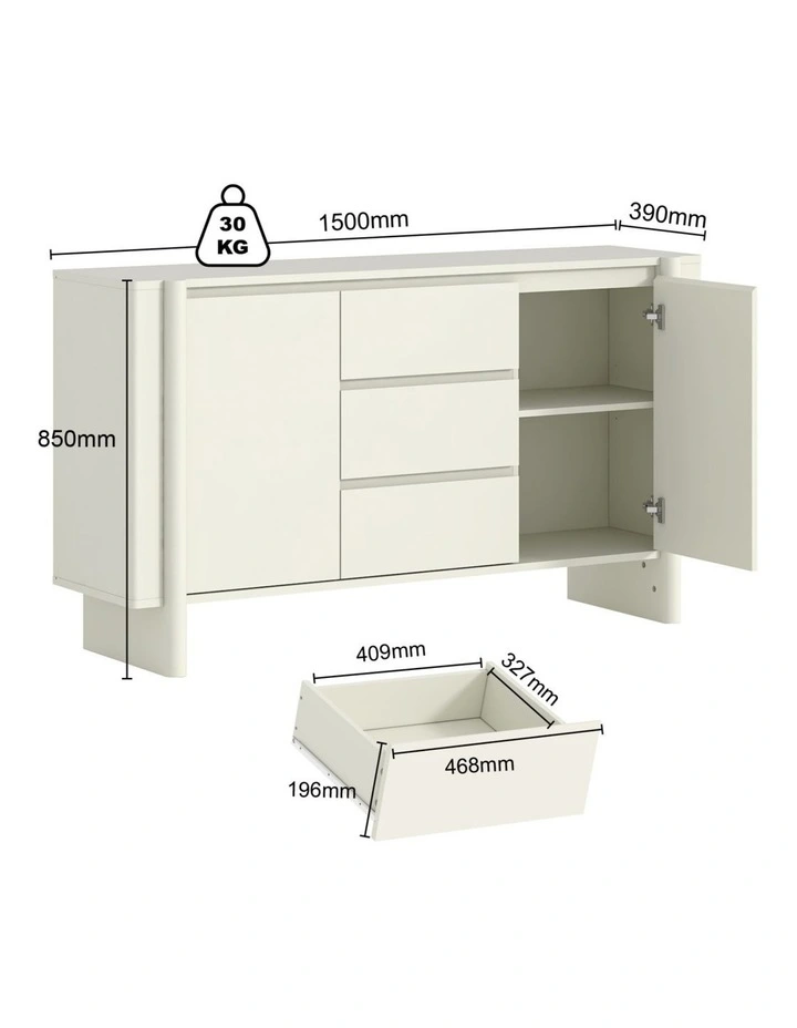 Large Sideboard 150cm Cupboard | Spacious Storage Solution - Foil-laminated Particleboard / white image 6