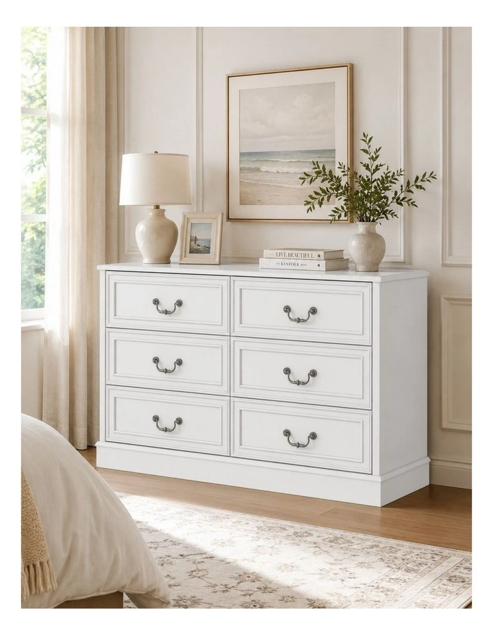 6 Chest of Drawers Lowboy Dresser Storage Cabinet Bedroom White - Foil-laminated Particleboard & MDF image 3