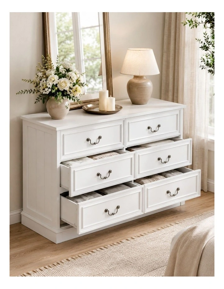6 Chest of Drawers Lowboy Dresser Storage Cabinet Bedroom White - Foil-laminated Particleboard & MDF image 4
