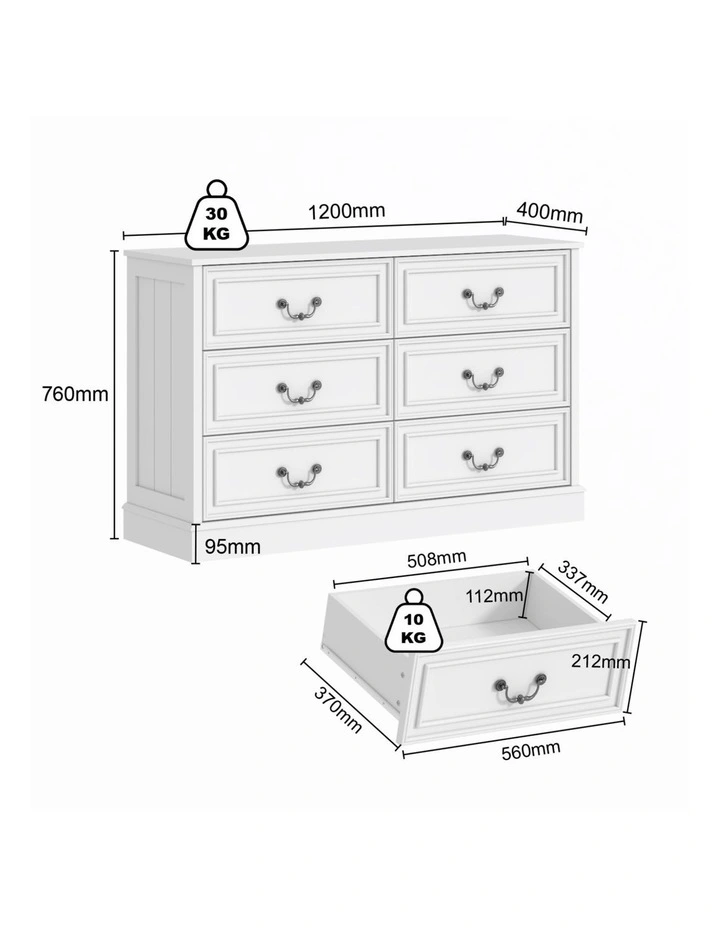 6 Chest of Drawers Lowboy Dresser Storage Cabinet Bedroom White - Foil-laminated Particleboard & MDF image 6