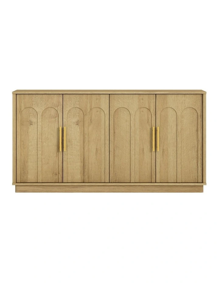 Modern Oak 150cm Sideboard With Arched Detail & Gold Handles - Foil-laminated Particleboard & MDF image 1