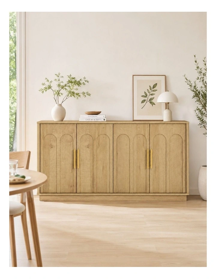 Modern Oak 150cm Sideboard With Arched Detail & Gold Handles - Foil-laminated Particleboard & MDF image 3