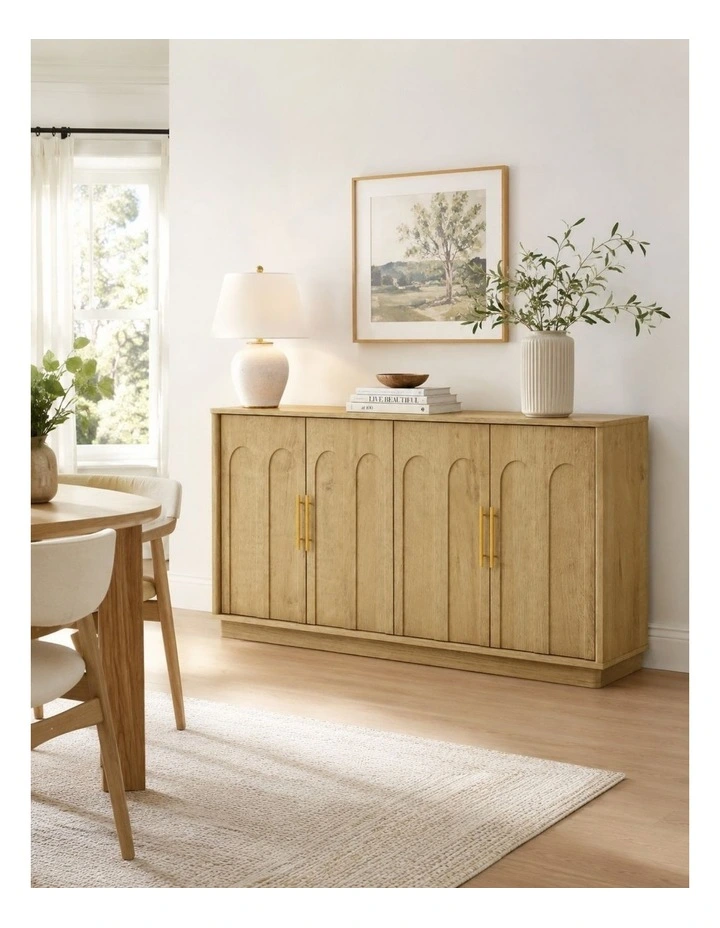 Modern Oak 150cm Sideboard With Arched Detail & Gold Handles - Foil-laminated Particleboard & MDF image 4