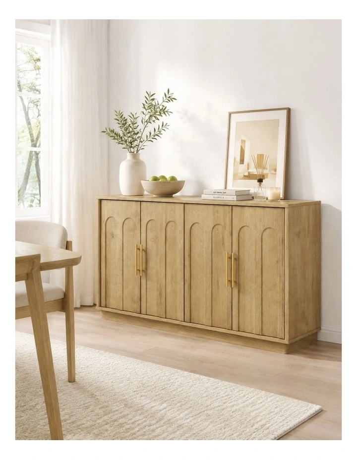 Modern Oak 150cm Sideboard With Arched Detail & Gold Handles - Foil-laminated Particleboard & MDF image 6