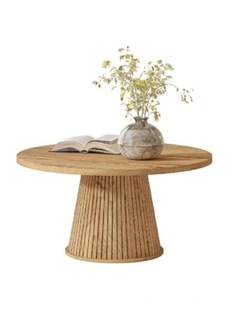 Byron 80cm Round Fluted Coffee Table - Natural Oak Wood Grain - Foil-laminated Particleboard & MDF