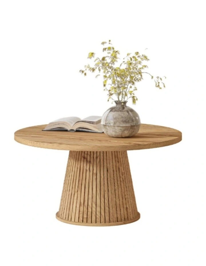 Byron 80cm Round Fluted Coffee Table - Natural Oak Wood Grain - Foil-laminated Particleboard & MDF image 1