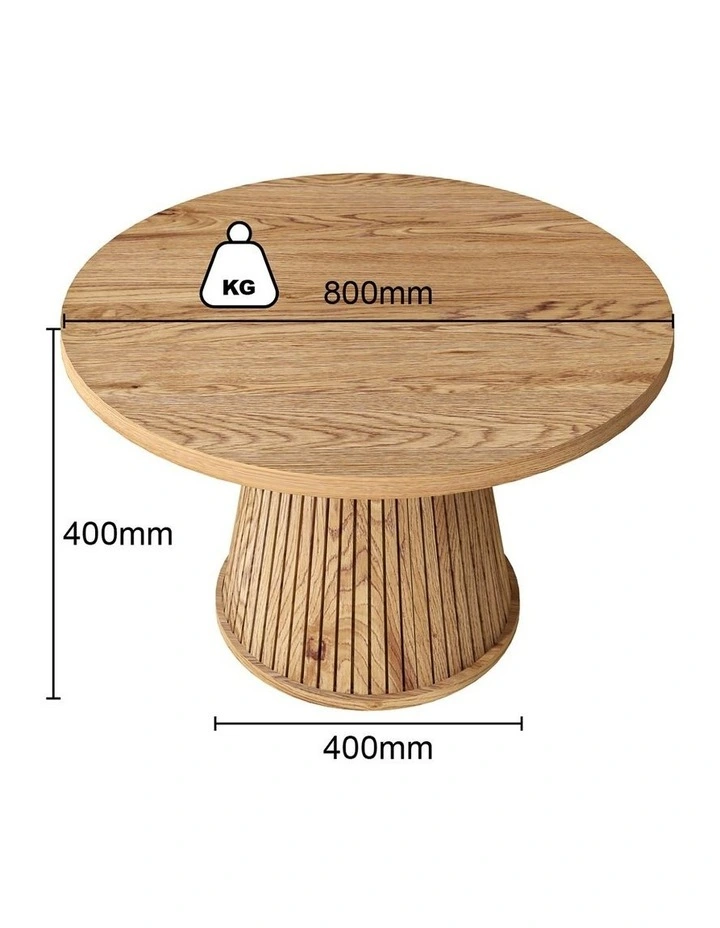 Byron 80cm Round Fluted Coffee Table - Natural Oak Wood Grain - Foil-laminated Particleboard & MDF image 5
