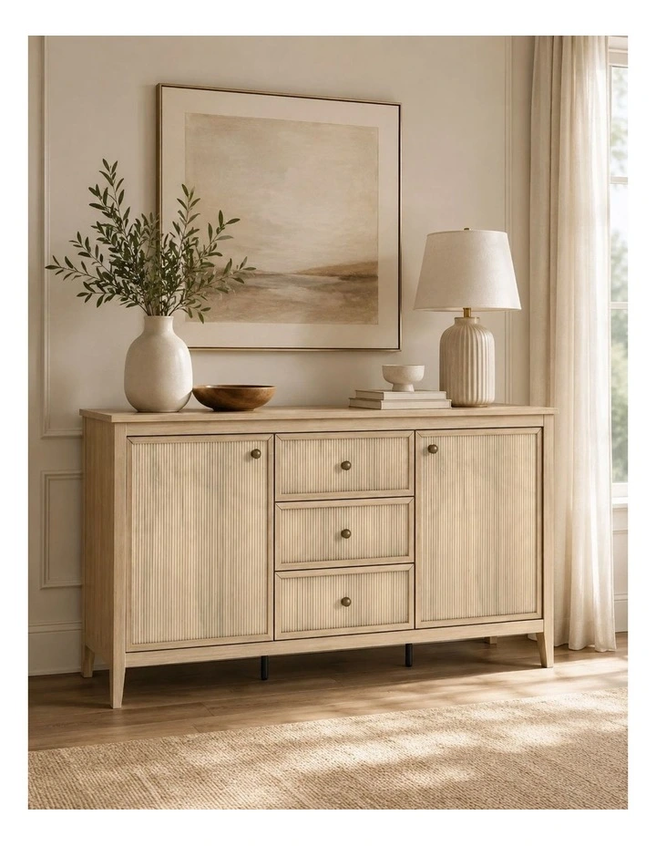Buffet Sideboard Cabinet 150cm Cupboard - Foil-laminated Particleboard & MDF / oak image 3