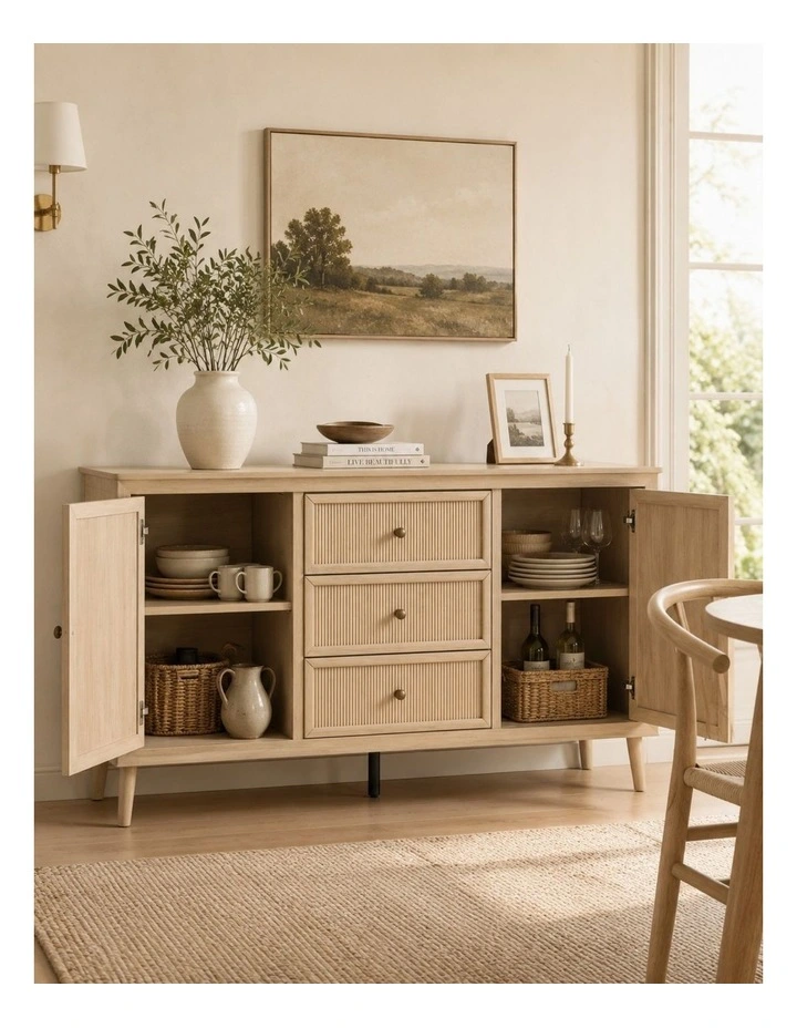 Buffet Sideboard Cabinet 150cm Cupboard - Foil-laminated Particleboard & MDF / oak image 4