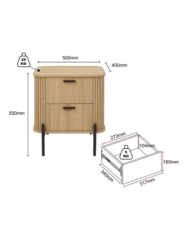 Bedside Table and Round Coffee Table - Foil-laminated Particleboard & MDF / oak image 7