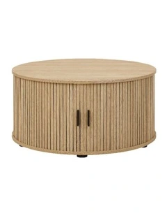 Round Coffee Table with Sliding Door 80CM - Foil-laminated Particleboard & MDF / oak