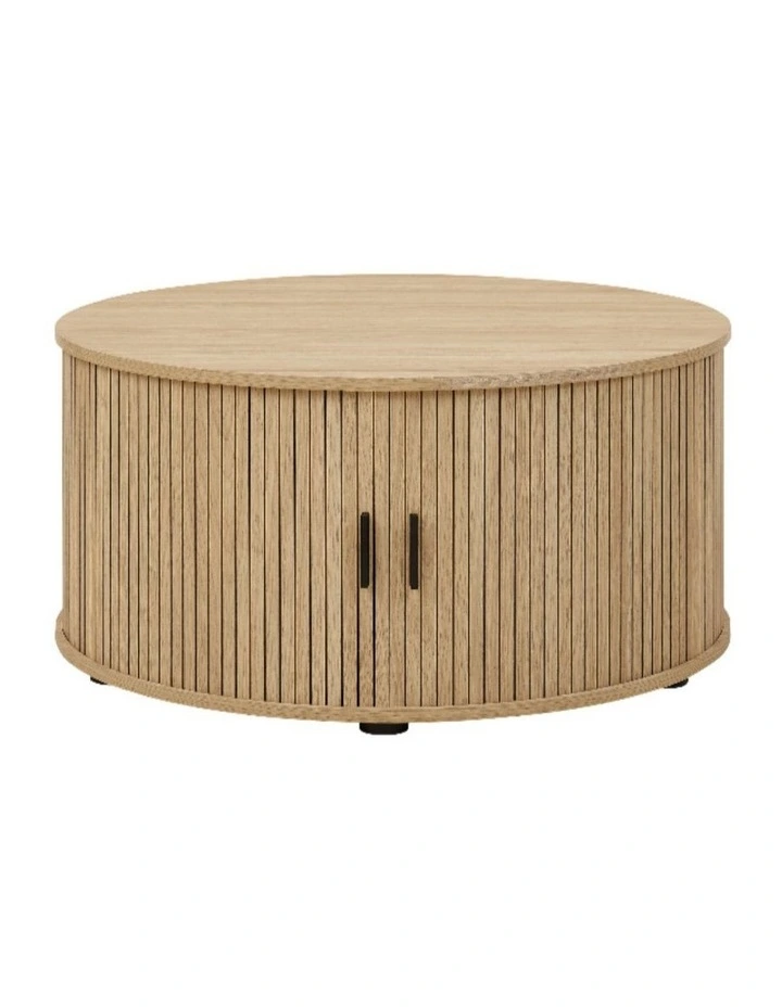 Round Coffee Table with Sliding Door 80CM - Foil-laminated Particleboard & MDF / oak image 1
