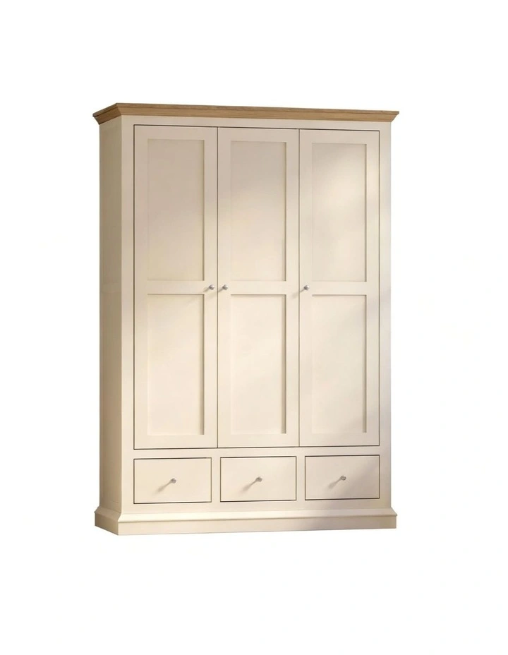 Hannah French Provincial 3-Door 3-Drawer Wardrobe - Foil-laminated Particleboard & MDF / Cream white image 1