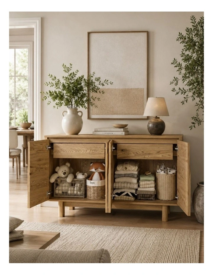 4 Door Buffet Sideboard L150cm - Foil-laminated Particleboard & MDF / oak image 4