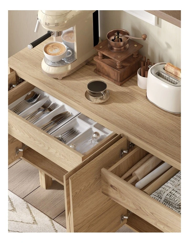 4 Door Buffet Sideboard L150cm - Foil-laminated Particleboard & MDF / oak image 7