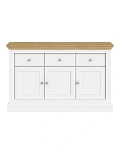 White & Timber Sideboard | 3 Drawer 3 Door Hamptons Buffet
