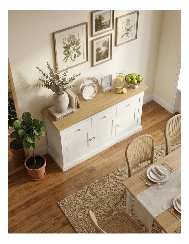 White & Timber Sideboard | 3 Drawer 3 Door Hamptons Buffet image 6