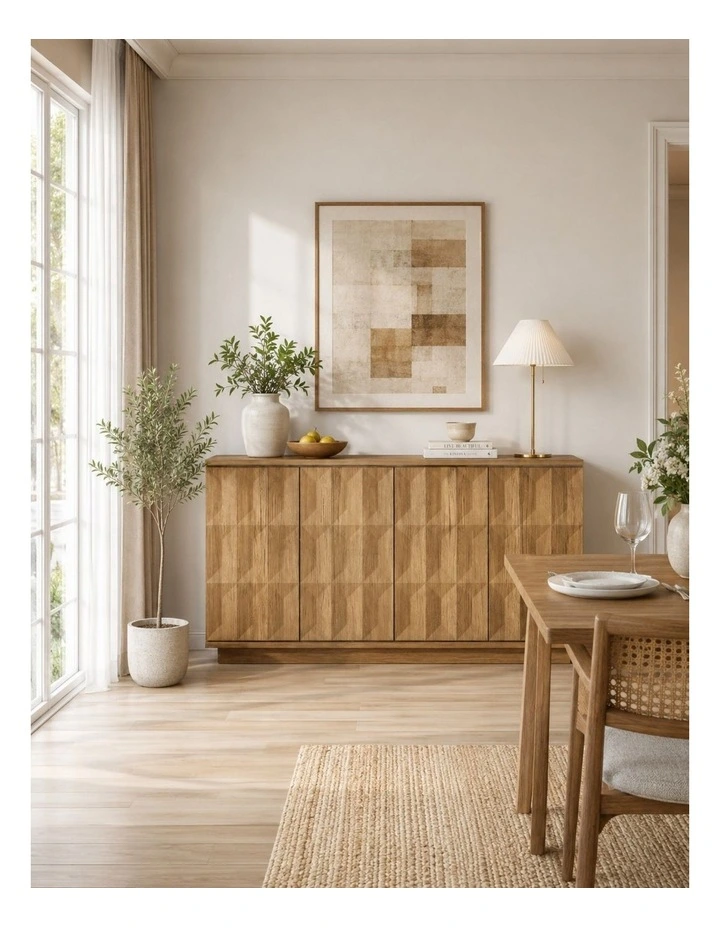 Buffet Sideboard 4 Door Table | Minimalist and Modern Design - Foil-laminated Particleboard / oak image 3