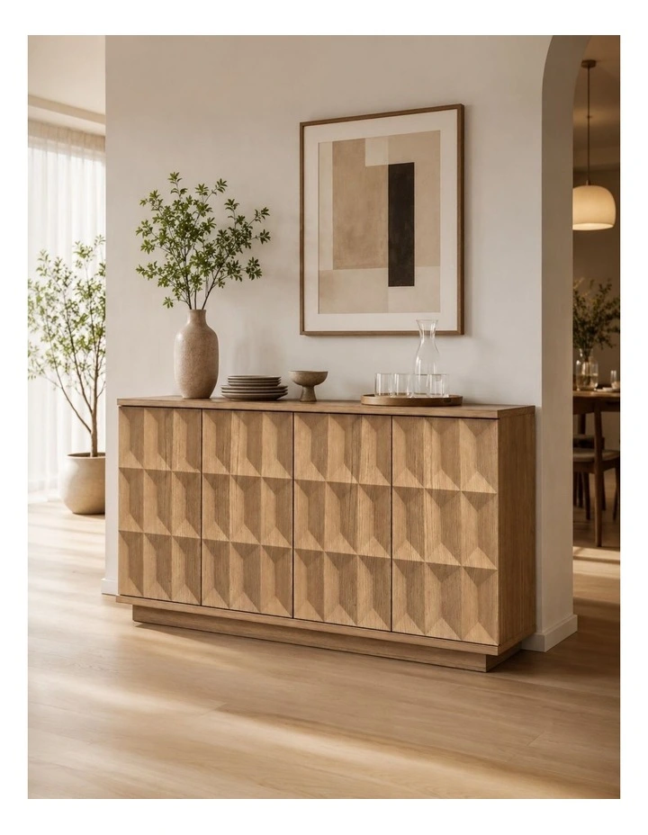 Buffet Sideboard 4 Door Table | Minimalist and Modern Design - Foil-laminated Particleboard / oak image 4
