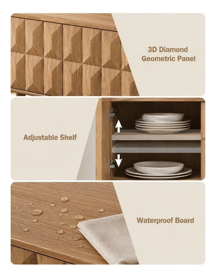 Buffet Sideboard 4 Door Table | Minimalist and Modern Design - Foil-laminated Particleboard / oak image 5