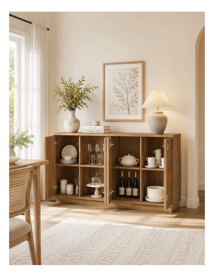 Buffet Sideboard 4 Door Table | Minimalist and Modern Design - Foil-laminated Particleboard / oak image 6