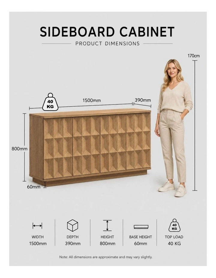 Buffet Sideboard 4 Door Table | Minimalist and Modern Design - Foil-laminated Particleboard / oak image 7