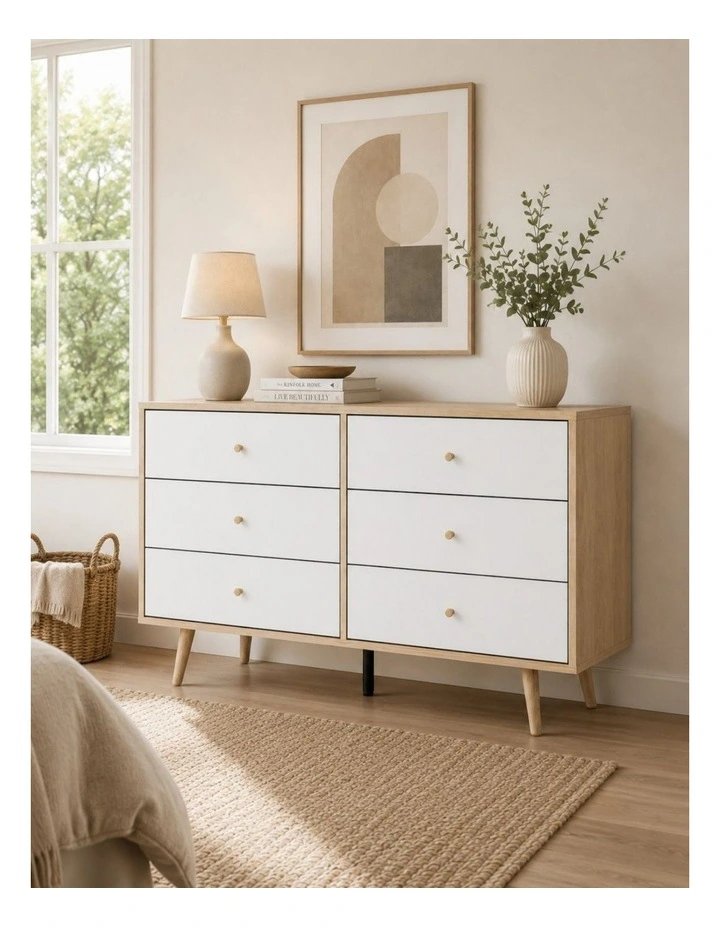 Adriana Chest of 6 Drawers Dresser Lowboy Scandinavian style image 3