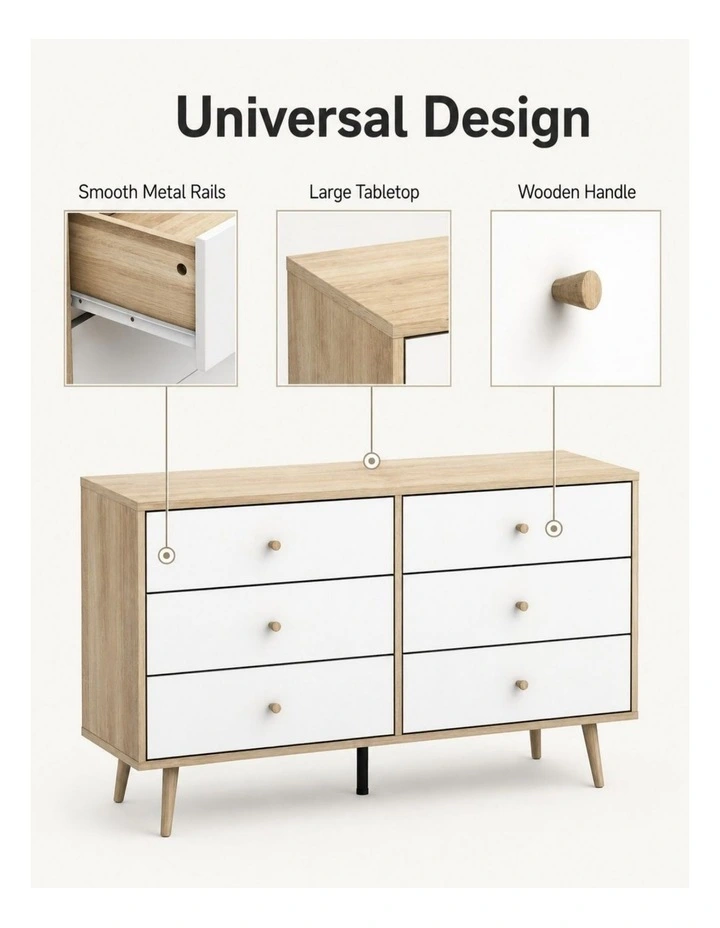 Adriana Chest of 6 Drawers Dresser Lowboy Scandinavian style image 4