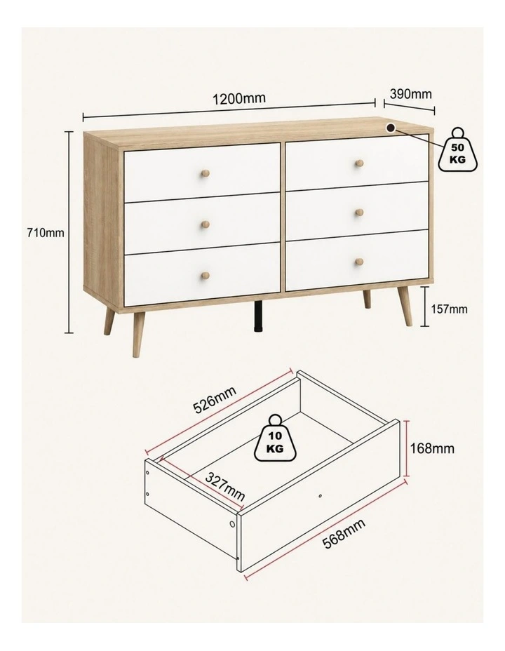 Adriana Chest of 6 Drawers Dresser Lowboy Scandinavian style image 6