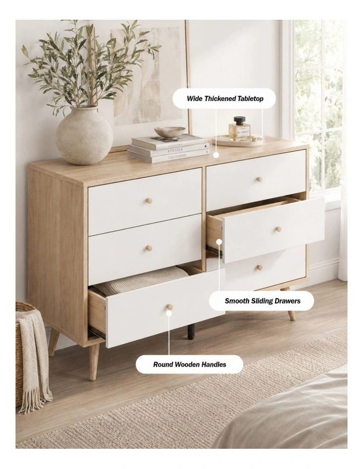 Adriana Chest of 6 Drawers Dresser Lowboy Scandinavian style image 7