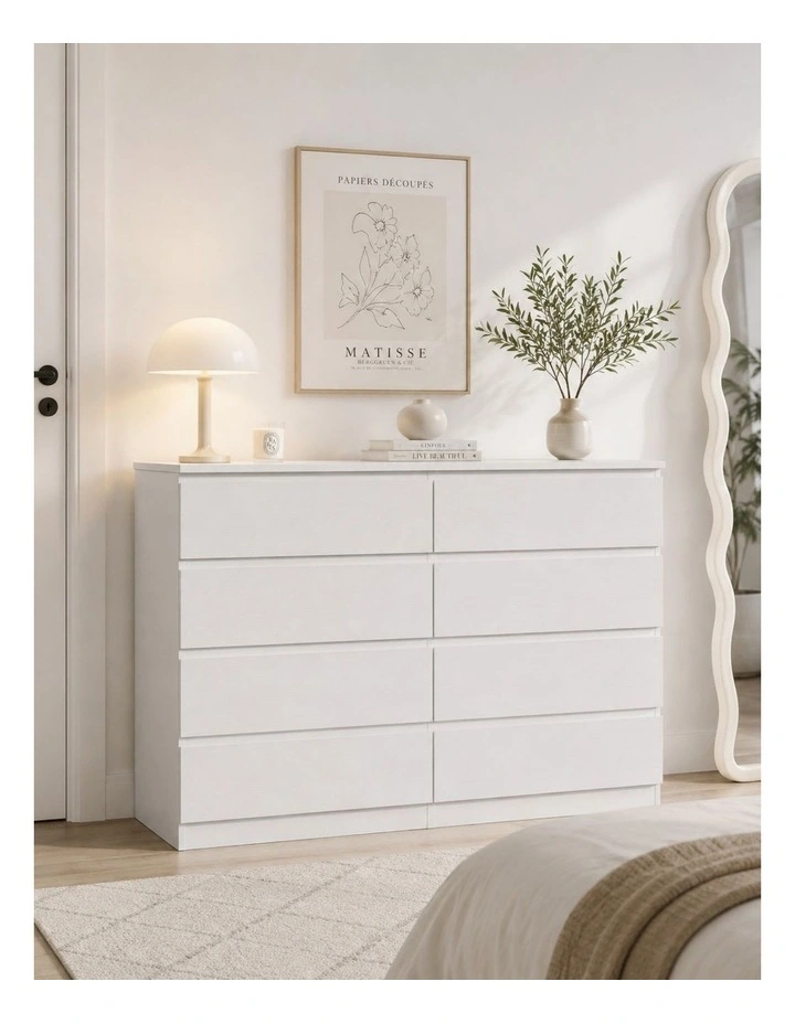 8 Chest of Drawers White Dresser - Foil-laminated Particleboard & MDF image 3
