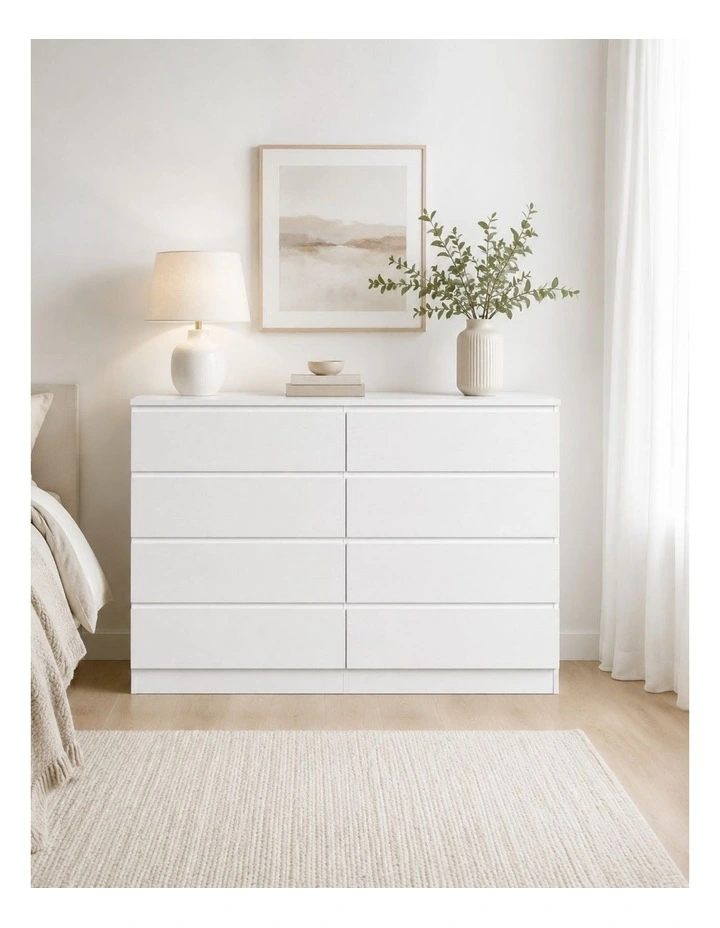 8 Chest of Drawers White Dresser - Foil-laminated Particleboard & MDF image 4