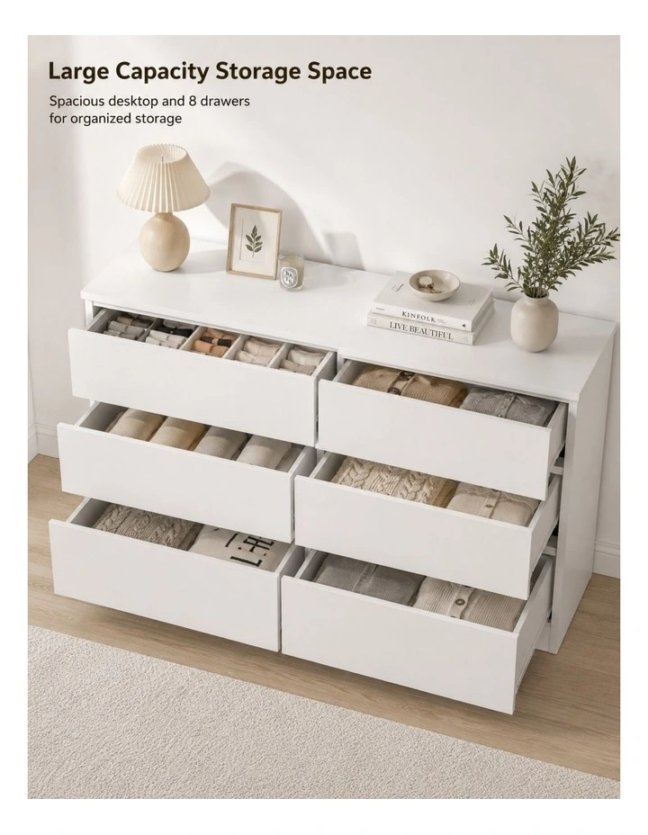 8 Chest of Drawers White Dresser - Foil-laminated Particleboard & MDF image 5