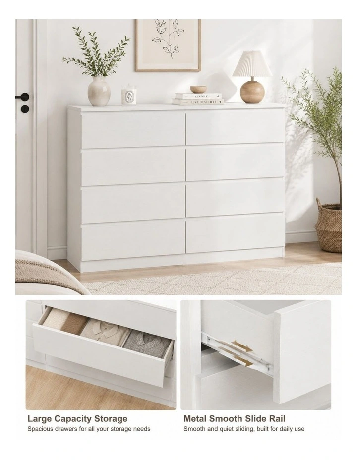 8 Chest of Drawers White Dresser - Foil-laminated Particleboard & MDF image 6