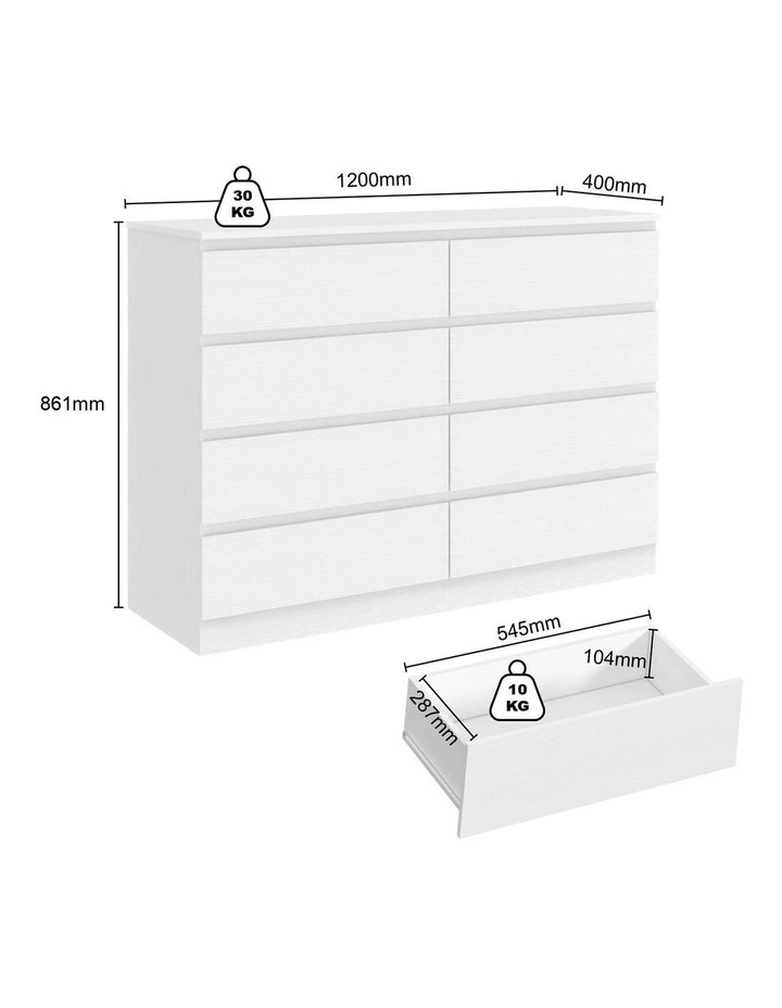 8 Chest of Drawers White Dresser - Foil-laminated Particleboard & MDF image 7