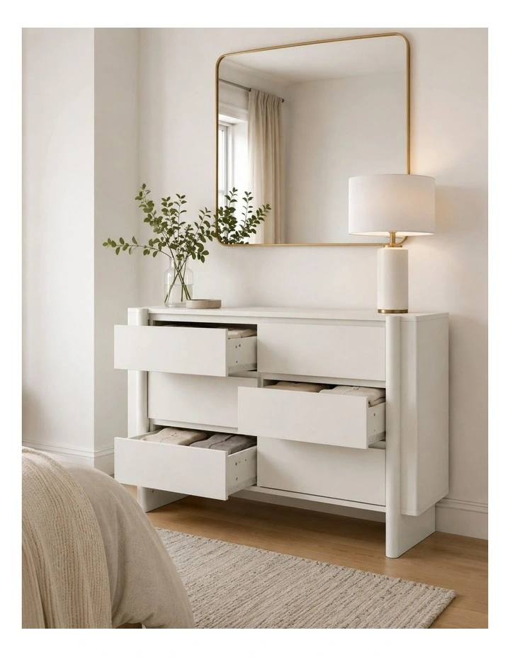 6 Drawer Chest of Drawers Lowboy Dresser Storage Cabinet White - Foil-laminated Particleboard & MDF image 5