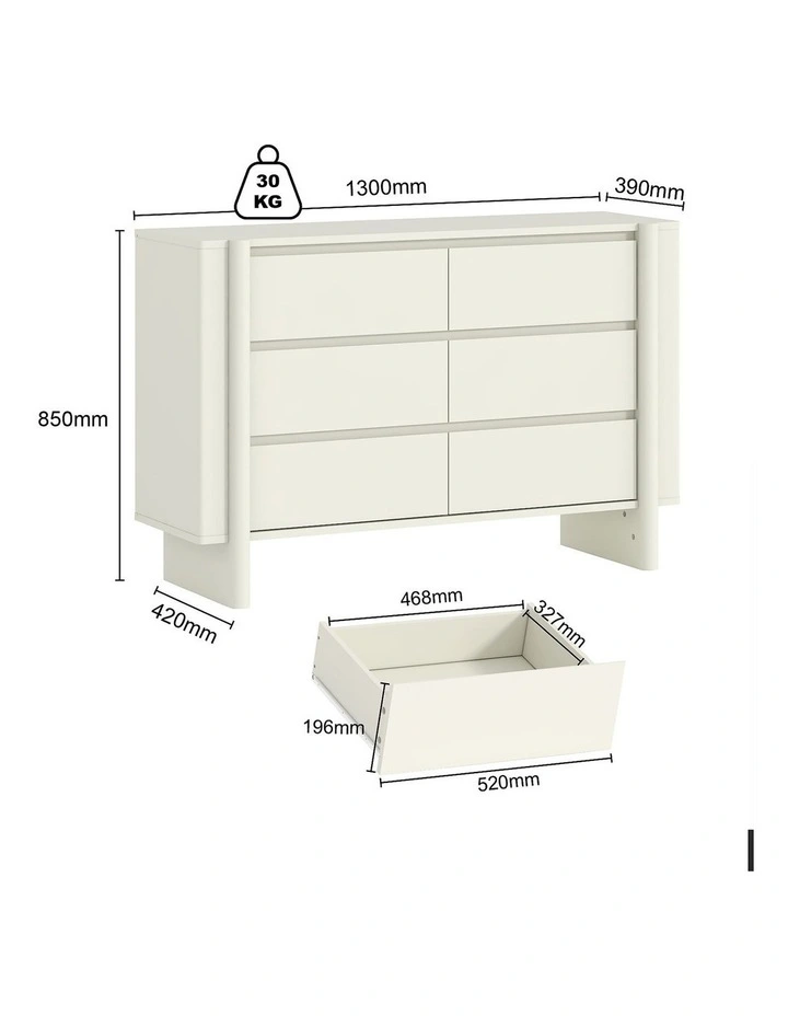 6 Drawer Chest of Drawers Lowboy Dresser Storage Cabinet White - Foil-laminated Particleboard & MDF image 6