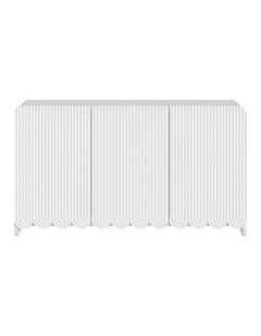 White Sideboard - Fluted Buffet Cabinet Modern Storage Cabinet - Foil-laminated Particleboard & MDF