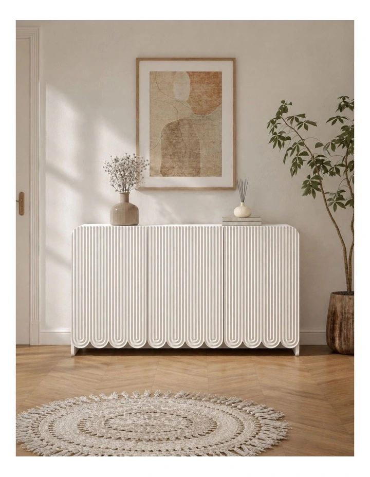 White Sideboard - Fluted Buffet Cabinet Modern Storage Cabinet - Foil-laminated Particleboard & MDF image 4
