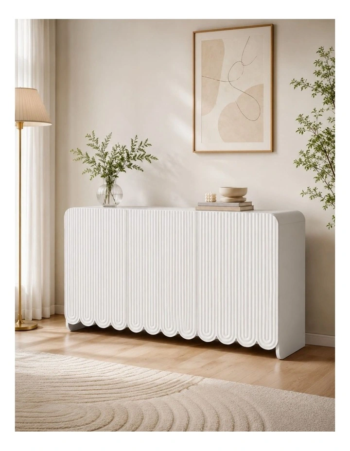 White Sideboard - Fluted Buffet Cabinet Modern Storage Cabinet - Foil-laminated Particleboard & MDF image 6