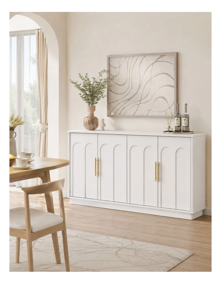4 Door Buffet Sideboard Cabinet 150cm White Cupboard - Foil-laminated Particleboard & MDF image 5